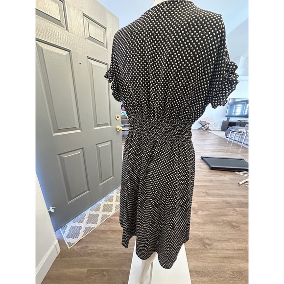 Max Studio Midi Dress Women M Polka Dot Ruffle Sleeve Tie Waist Career Stretch - Picture 5 of 9